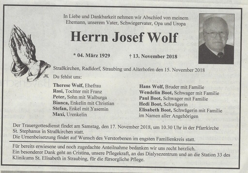 Wolf Todesanzeige
