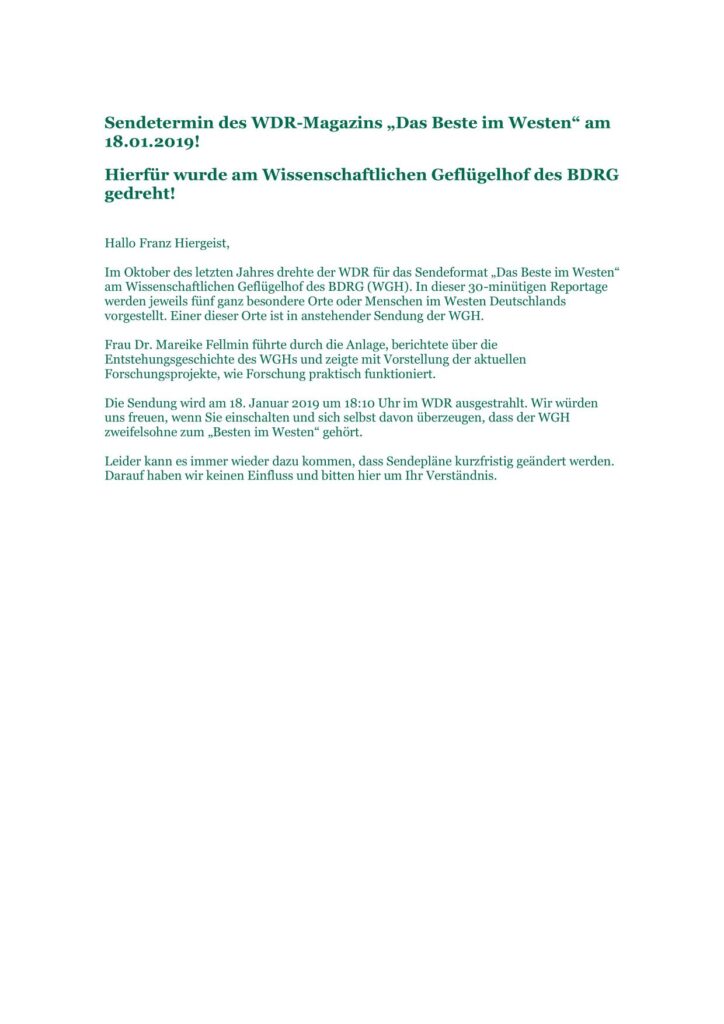 Sendetermin des WDR 01